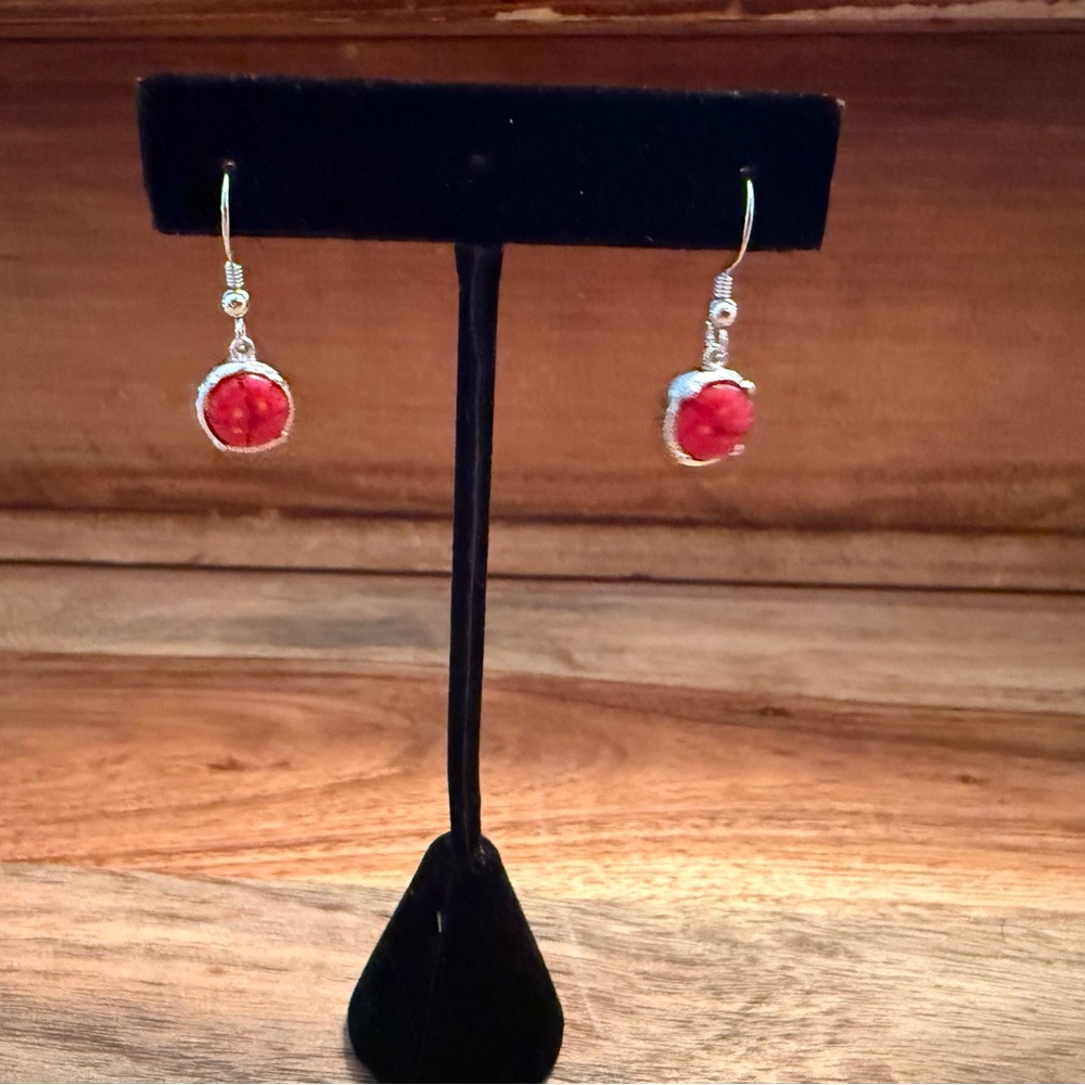 New Murano by Alan.K .925 Sterling Silver Red Millefiori earrings.